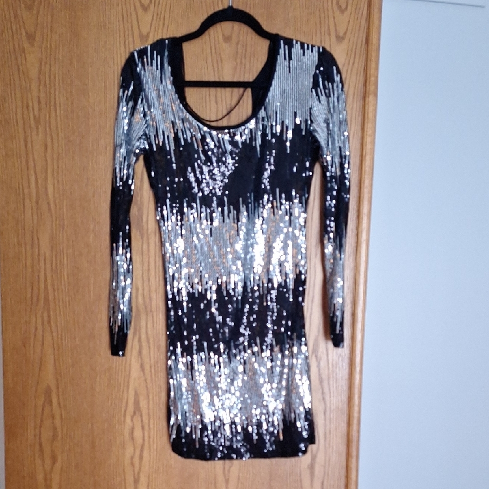 Black and Silver Sequin Dress